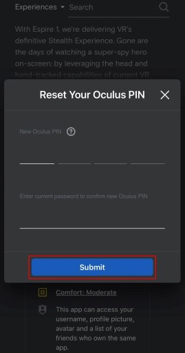 Сброс PIN-кода Oculus