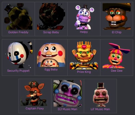 Несекретные аниматроники FNAF