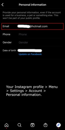 Найдите свой адрес электронной почты в Instagram
