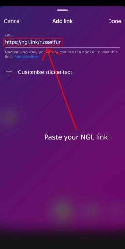 Добавьте ссылку NGL в историю Instagram