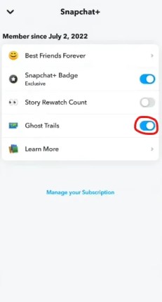 Включите Ghost Trails Snapchat Plus