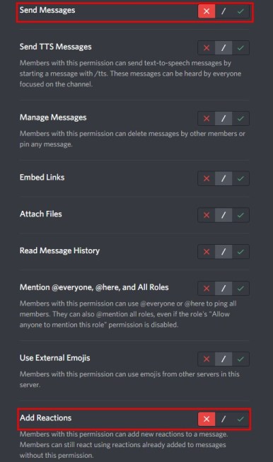 Разрешения канала Discord