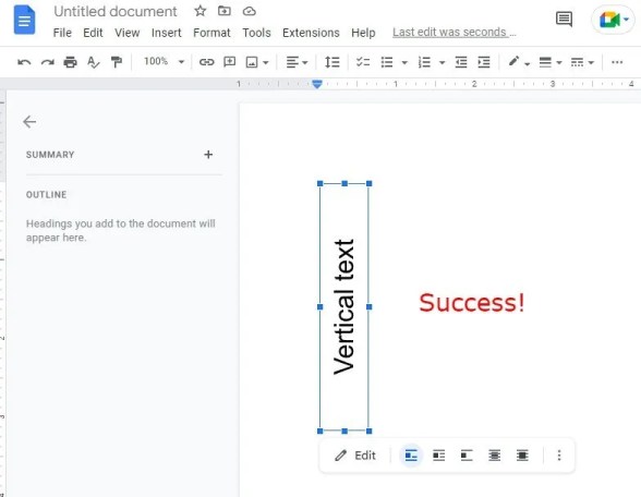 Вертикальный текст в Google Docs