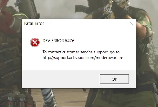 Ошибка разработчика 5476 Warzone