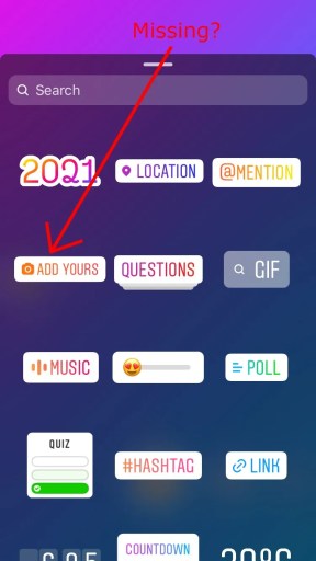 Наклейка Add Yours не отображается в Instagram