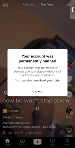 Ваш аккаунт был навсегда заблокирован TikTok