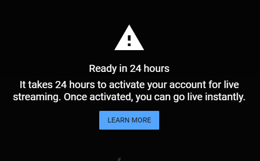 YouTube 24 часа, чтобы активировать вашу учетную запись для прямой трансляции