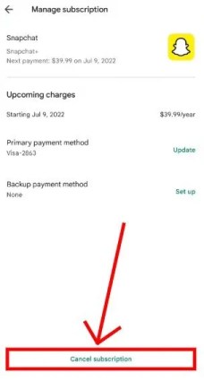Отменить подписку Snapchat Plus на Android