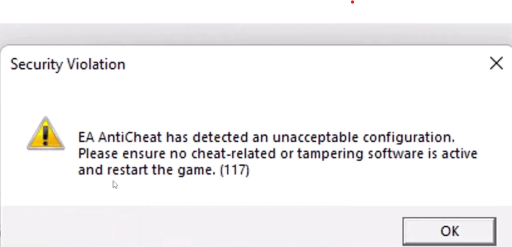 EA Anticheat обнаружил недопустимую конфигурацию