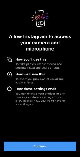 Разрешите Instagram доступ к вашей камере и микрофону