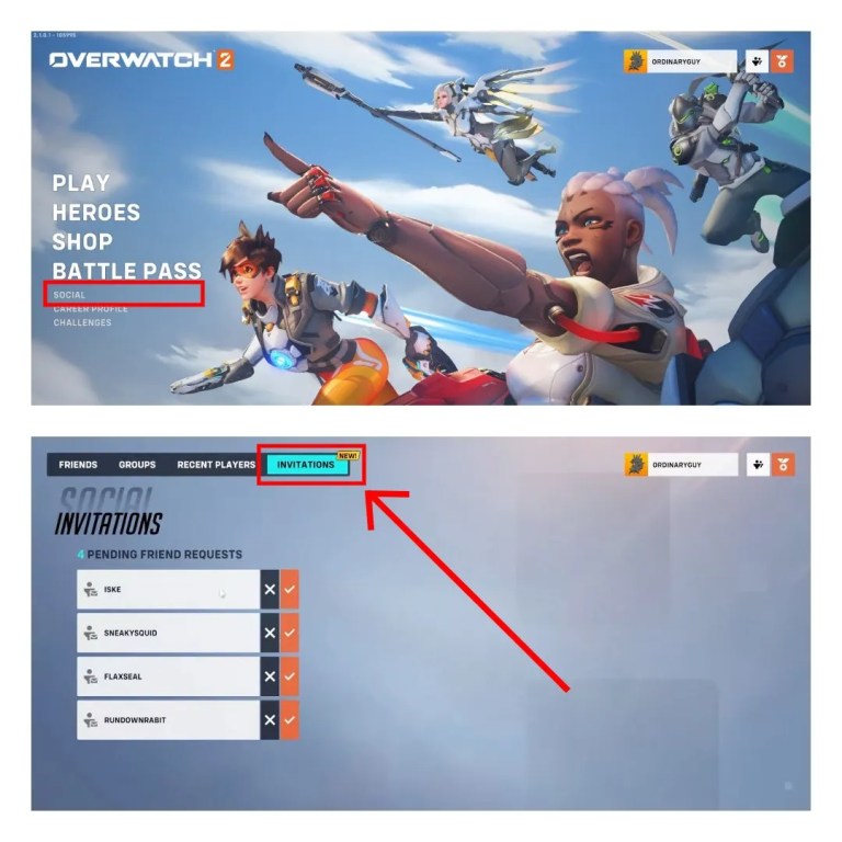 Запросы на добавление в друзья в Overwatch 2