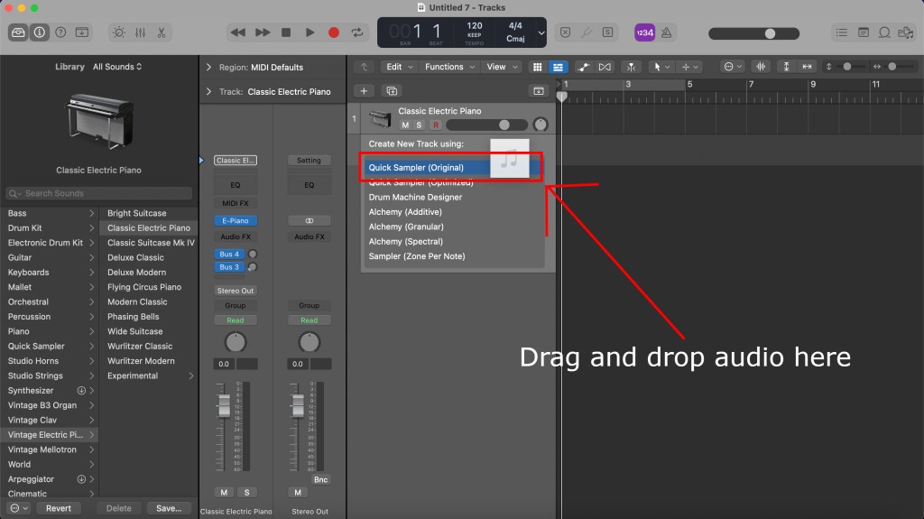 Как импортировать аудио в быстрый сэмплер в Logic Pro X