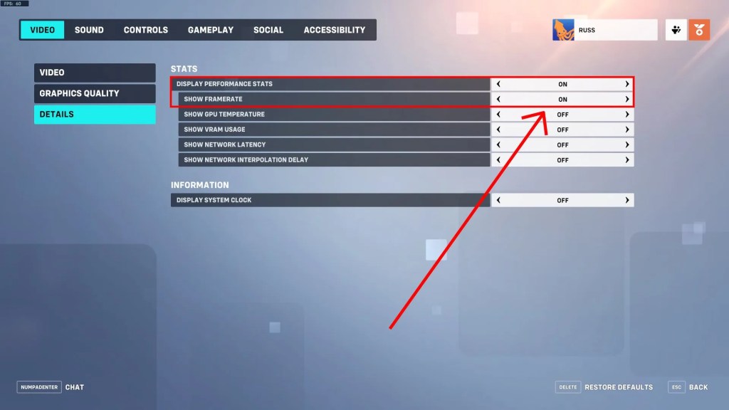 Показать FPS в Overwatch 2